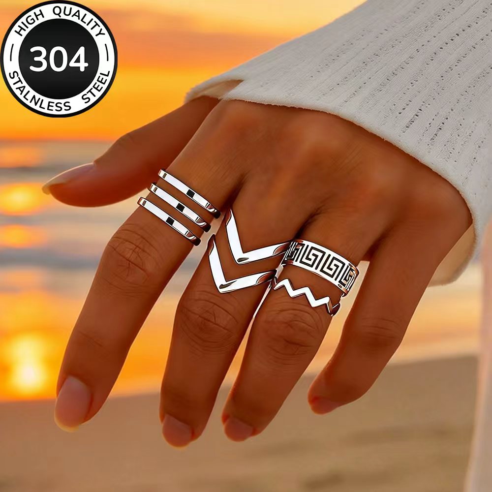 4pc Golden Open Ring Set, High-Quality Stainless Steel